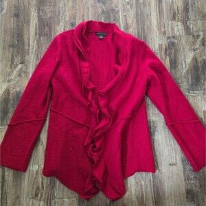 Elena Solano Red Ruffle Wool Cardigan - Size Small - Vibrant & Cozy